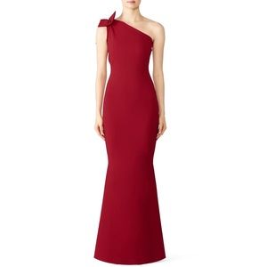 La Petite Robe di Chiara Boni Red Bow Shoulder Gown